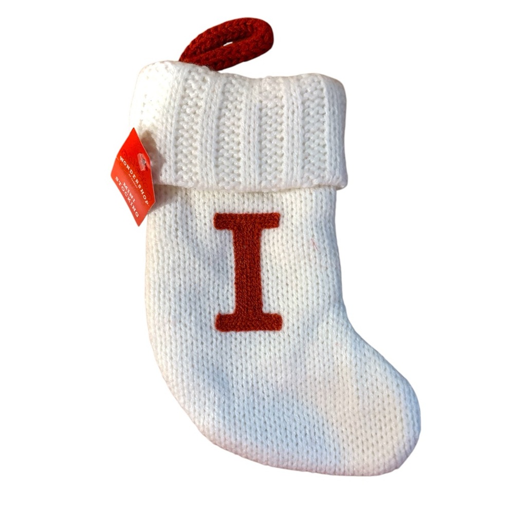Letter I Wondershop Mini Christmas Stocking White Knit New